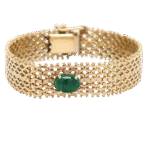 Vintage 14K Yellow Gold Bracelet with Cabochon Emerald 6.25 in 18g T188