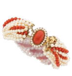 Vintage 14K Multi-Strand Coral & Cultured Pearl Torsade Bracelet  9in 60g