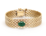 Vintage 14K Yellow Gold Bracelet with Cabochon Emerald 6.25 in 18g T188 - Image 2