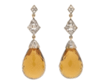 Pair of 18K yellow gold with silver overlay Smoky Quartz and Diamond Dangle Earrings 2in 19g - Image 2