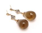 Pair of 18K yellow gold with silver overlay Smoky Quartz and Diamond Dangle Earrings 2in 19g - Image 3