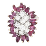Item: Vintage 14K white gold Ruby and Diamond Cluster Cocktail Ring size 6.75